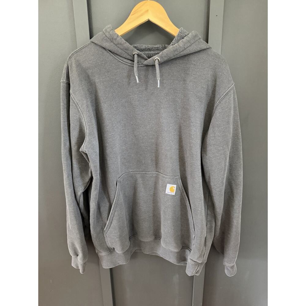 Carhartt Hoodie Men's Medium Grey Sweatshirt Loose Fit Logo Sleeve TS0288-M